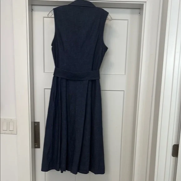 Sleeveless Denim Button-Front Tie-Waist Midi Dress - Blue - Picture 3 of 7